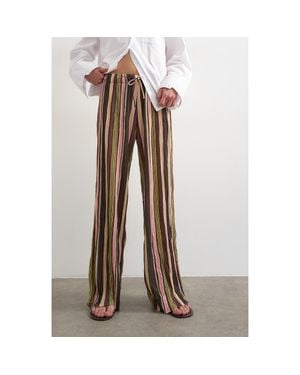 TOPSHOP Stripe Crinkle Tie Waist Pants - Pink