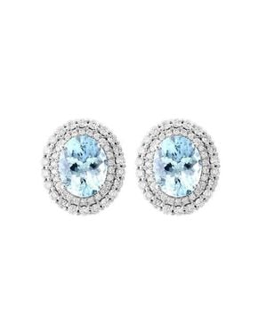 Effy 14K Diamond Aquamarine Oval Stud Earrings - Blue