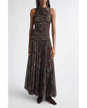 Siedres Alina Floral Gathered Open Back Jersey Dress - Black
