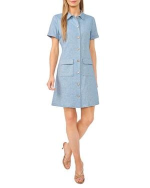 Halogen® Chambray Cotton & Linen Blend Shirtdress - Blue