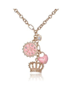 Juicy Couture Tone Layered Charm Necklace With Enamel Accents - Pink
