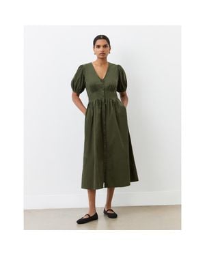 Finery London Arlow Short Sleeve V Neck Midi Tea Dress - Green