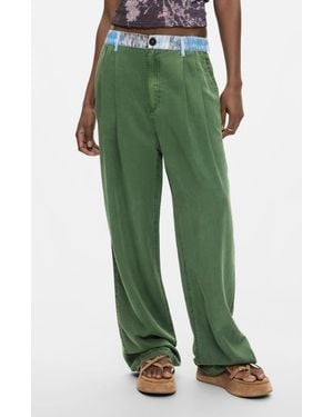Desigual Straight Leg Pleat Pants - Green