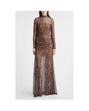 Black Halo Scarlett Long Sleeve Sheer Mesh Gown - Brown