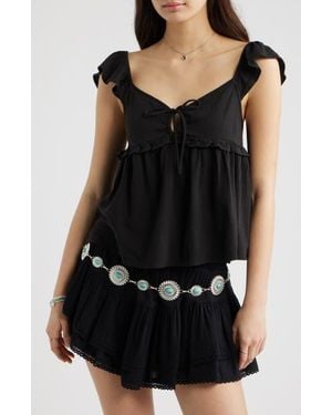 BP. Tie Front Flutter Sleeve Babydoll Top - Black