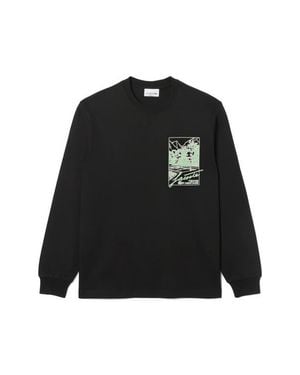 Lacoste Classic Fit Long Sleeve Cotton Graphic T-Shirt - Black