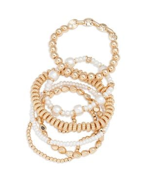 Open Edit Set Of 6 Goldtone Stretch Bracelets - Metallic