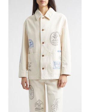 Kuro X Maison Kitsuné Hand Painted Postcard Denim Chore Jacket - Natural