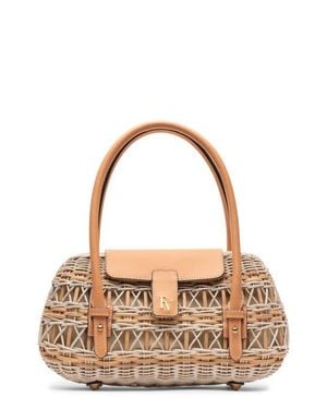 Frances Valentine Tweety Basket Wicker & Leather Handbag - Metallic