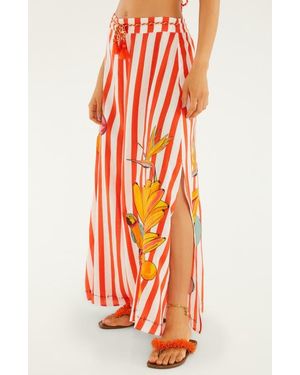 FARM Rio Mixed Print Linen Blend Cover-Up Drawstring Pants - Orange
