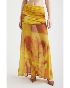 Feners Susurro Print Semi Sheer Maxi Skirt - Yellow