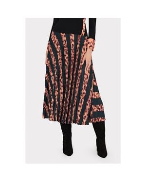 MILLY Otha Leopard Print Stripe Pleated Skirt - Black