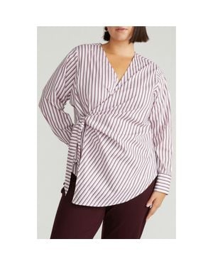 UNIVERSAL STANDARD Stretch Cotton Blend Poplin Wrap Top - Purple