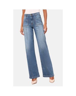 Friends Like These Pintuck Patch Pocket Wide Leg Jeans - Blue