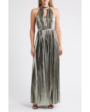 Vince Camuto Metallic Pleated Sleeveless Dress - Gray