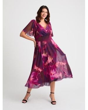 Scarlett & Jo Victoria Floral Angel Sleeve Midi Dress - Pink