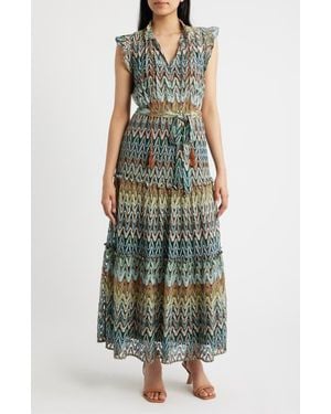 Julia Jordan Zigzag Sleeveless Maxi Dress - Green