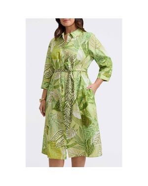 Foxcroft Fiona Botanical Print Belted Shirtdress - Green