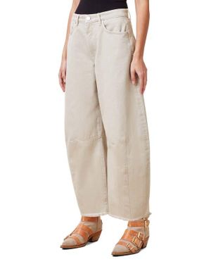 AllSaints Jett Frayed Hem Loose Barrel Jeans - Natural