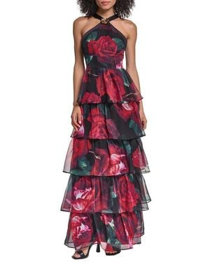 KARL LAGERFELD Floral Halter Neck Tiered Gown