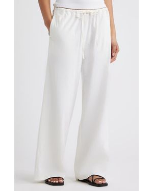 Open Edit Linen Blend Wide Leg Pants - White