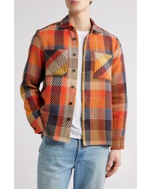 Wax London Whiting Plaid Cotton Blend Overshirt - Orange