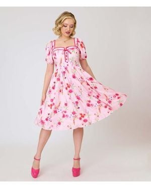 Unique Vintage 1940S Sweetheart Button Front Swing Dress - Pink