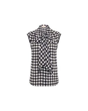 Maison Common Printed Silk Tie Neck Top - White