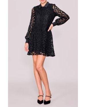 MELLODAY Button Front Long Sleeve Lace Minidress - Black