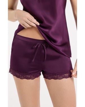 Etam Milky Lace Trim Washable Silk Satin Pajama Shorts - Purple