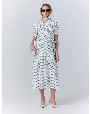 Ghost Giselle Crepe Polka Dot Wrap Dress - White