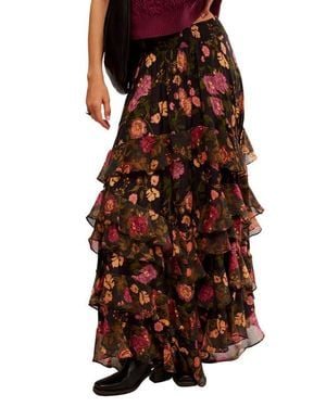 Free People Lolita Floral Ruffle Maxi Skirt - Brown