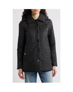 London Fog Water Resistant Quilted Jacket With Removable Hood - Black