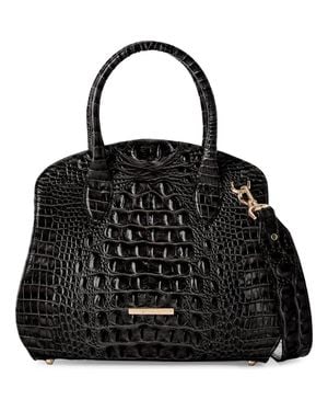 Brahmin Rosetta Croc Embossed Leather Satchel - Black