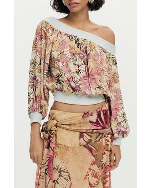 Desigual Print Off The Shoulder Top - Brown