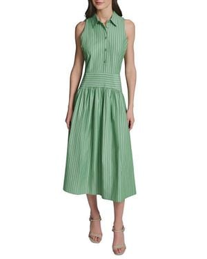 KARL LAGERFELD Stripe Sleeveless Cotton Blend Midi Shirtdress - Green