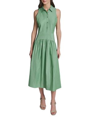 KARL LAGERFELD Stripe Sleeveless Cotton Blend Midi Shirtdress - Green