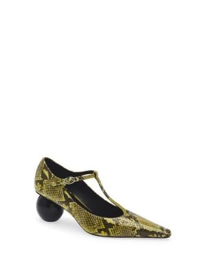 Marni Orb T-Strap Pointed Toe Snakeskin Embossed Leather Pump - Green