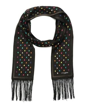Kurt Geiger Heart Print Party Fringe Silk Scarf - Black