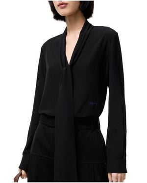 Burberry Silk Crepe De Chine Scarf Blouse - Black