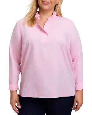 Foxcroft Tammy Ruffle Cotton Popover Top - Pink