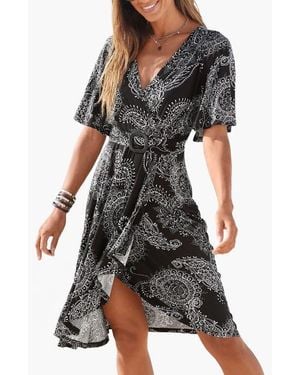 Lascana Belted Asymmetrical Dress - Black