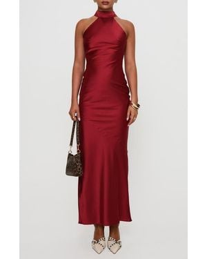 Princess Polly Mordecai Tie Back Satin Maxi Dress - Red