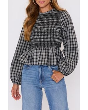 Vici Collection Kaia Plaid Smocked Peplum Top - Black