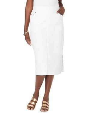 Jessica London Comfort Waist Stretch Denim Midi Skirt - White