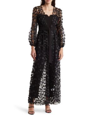 Julia Jordan Floral Overlay Jacket & Belted Jumpsuit - Black