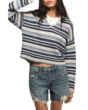 Lucky Brand Baja Stripe Crochet Hoodie - Gray