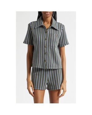Veronica Beard Kyan Stripe Cotton Blend Knit Button-Up Shirt - Black