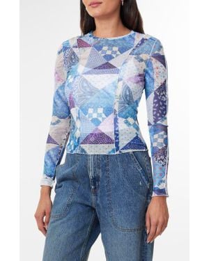 Scotch & Soda Mixed Print Long Sleeve Mesh Top - Blue