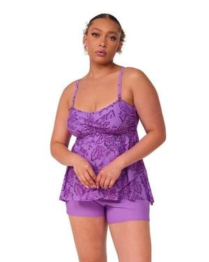 Sunsets Escape Molly Bandeau Tankini Swimsuit Top - Purple